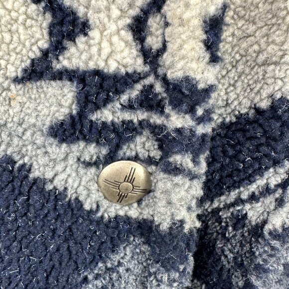 Lauren Ralph Lauren Jacket Women's L Blue Aztec Fleece Shawl Collar Western 90s - Picture 4 of 11